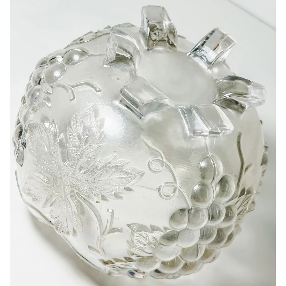 Antique Dugan Glass GRAPE DELIGHT Iridescent White Carnival Glass Rose Bowl GLOW